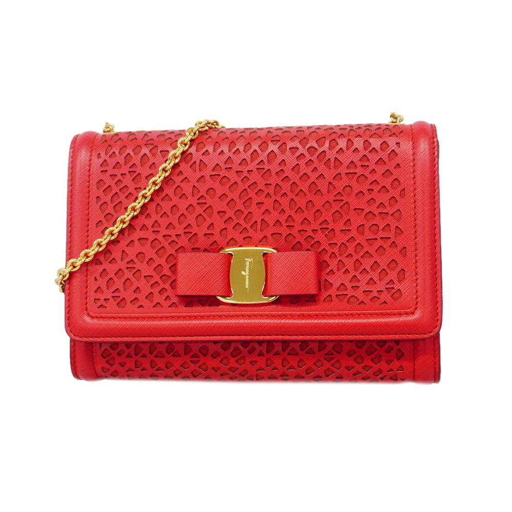 Salvatore Ferragamo Vara Leather Shoulder Bag, Red, Women's OP026641
